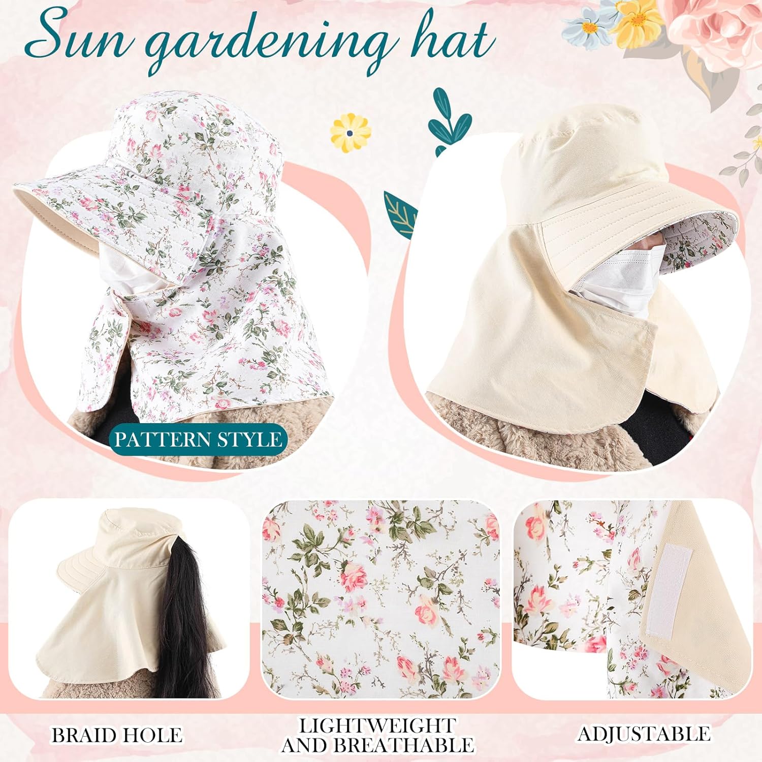 2 Pcs Floral Garden Hat for Wo - Sun Hat Wide Brim recensione e prezzo