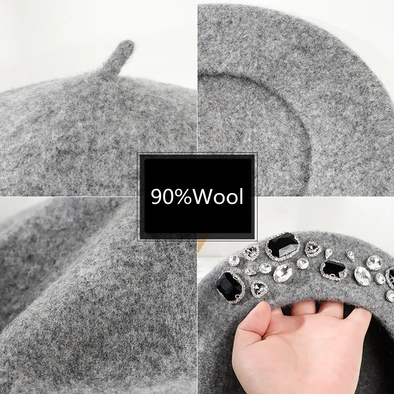 French Beret Thick Rhinestone  - Beret French Wool recensione e prezzo