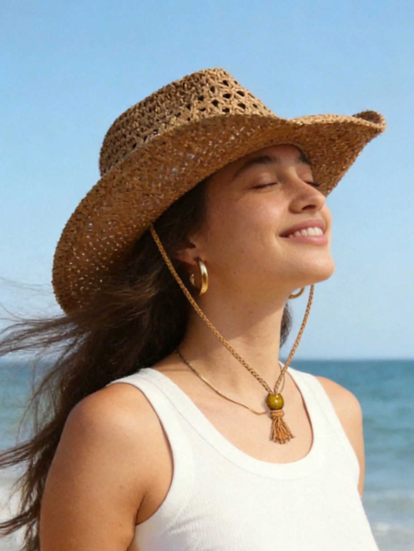 1pc Unisex Retro Hollow Curled - Cowboy Hat Straw recensione e prezzo
